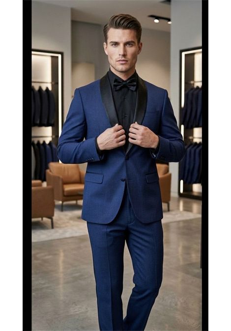 Abito Smoking Manuel Ritz Slim Fit in Lana Microlavorata Blu Notte con Rever Sciallato in Raso MANUEL RITZ | Abiti | 3030AR3139 21304988